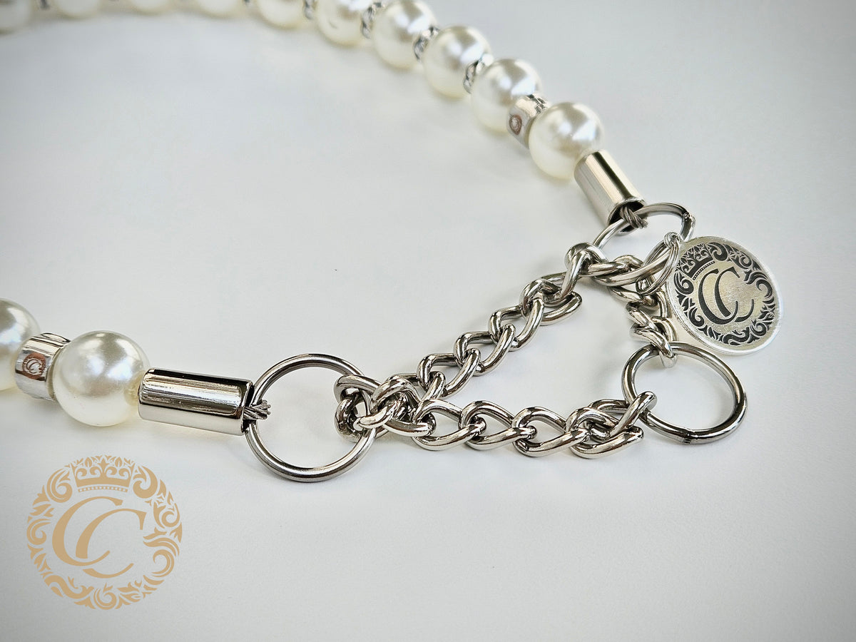 CollarCrafts LUX Sparkle & Pearls Dog Collar with elegant pearls and beads  detailing for dogs of all sizes-closeup