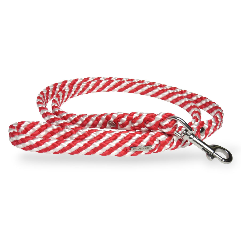 Red White Dog leash Candy Cane CollarCrafts Christmas Leash For dogs White Red Heavy Duty Leash Large Dogs Washable Comfortable Leash