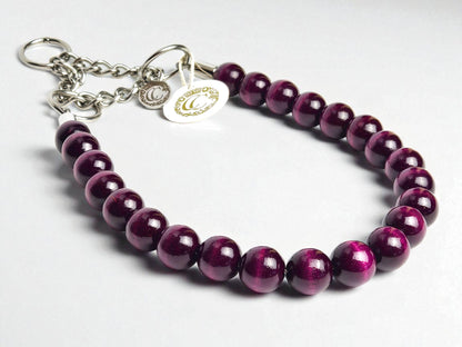 Aubergine  beaded dog collar CollarCrafts with martingale closure