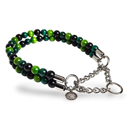 CollarCrafts beaded dog collar green emerald black beads with martingale closure for large doggs, leash safe
