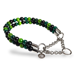 CollarCrafts beaded dog collar green emerald black beads with martingale closure for large doggs, leash safe