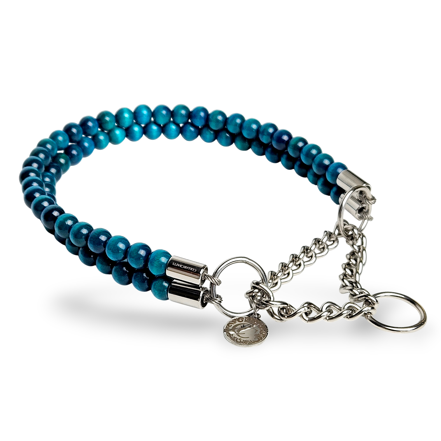 a beaded dog collar CollarCrafts Double Turquoise Mini with martingale closure for large dogs