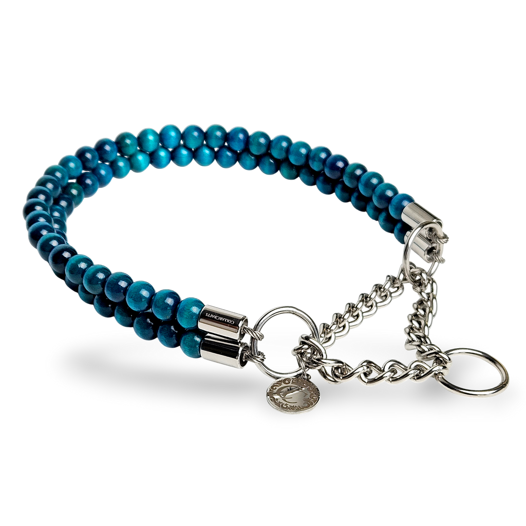 a beaded dog collar CollarCrafts Double Turquoise Mini with martingale closure for large dogs