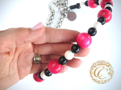 Dog collar Black White Pink | Dog Collars | Cat Collars | CollarCrafts | dogcollar | collar | hondenband | Kattenhalsband | bead dog collars | cat mood collar | beaded dog collar | beaded dog collars | wooden bead dog collars | alu max com dog collars | beaded collars for dogs | rainbow dog collars