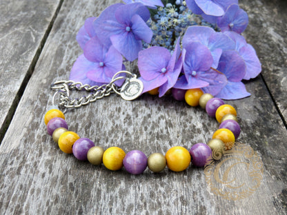 Handmade dog collar Purple Gold Mini | Dog Collars | handmade Collars | CollarCrafts | dogcollar | collar | honden halsband | hondenband | halsband leiband set | bead dog collars | durable wooden pearls collar | luxury dog collar | beaded dog collars | wooden bead dog collars | alu max com dog collars | beaded collars for dogs | purple yellow gold dog collars | collarcrafts