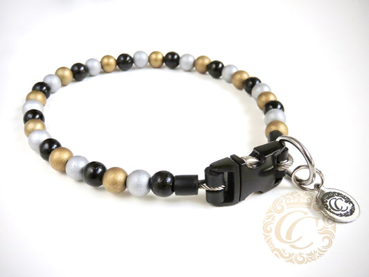 Dog collar Black Gold Silver Mini  | Dog Collars | Collar leash set | CollarCrafts | dogcollar | collar | hondenhalsband | Halsbanden | Silver gold black dog collar | Unbreakable dog necklaces | Custom made dog collar | luxury dog collar | Luxury dog collars | wooden bead dog collars | alu max com dog collars | beaded collars for dogs | Beaded dog collars | collarcrafts