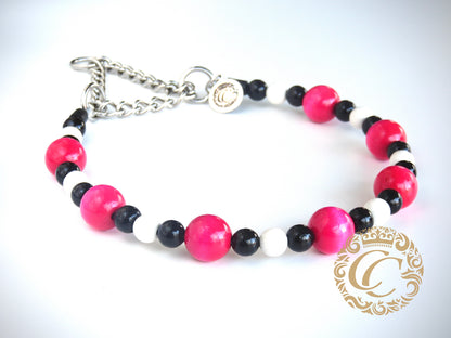 Dog collar Black White Pink | Dog Collars | Cat Collars | CollarCrafts | dogcollar | collar | hondenband | Kattenhalsband | bead dog collars | cat mood collar | beaded dog collar | beaded dog collars | wooden bead dog collars | alu max com dog collars | beaded collars for dogs | rainbow dog collars