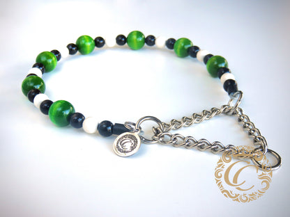 Dog collar Black White Green | Dog Collars | Cat Collars | CollarCrafts | dogcollar | collar | hondenband | Kattenhalsband | bead dog collars | cat mood collar | beaded dog collar | beaded dog collars | wooden bead dog collars | alu max com dog collars | beaded collars for dogs | rainbow dog collars