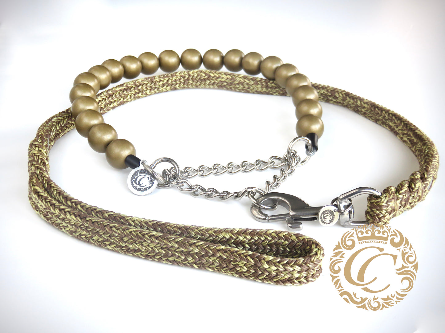 Dog collar Gold Maxi | Dog Collars | Collars and leashes | CollarCrafts | dogcollar | collar | honden halsband | Luxury dog collars | bead dog collars | Chique dog collar | beaded dog collar | Martingale dog collars | wooden bead dog collars | alu max com dog collars | beaded collars for dogs | Gold beads dog collars