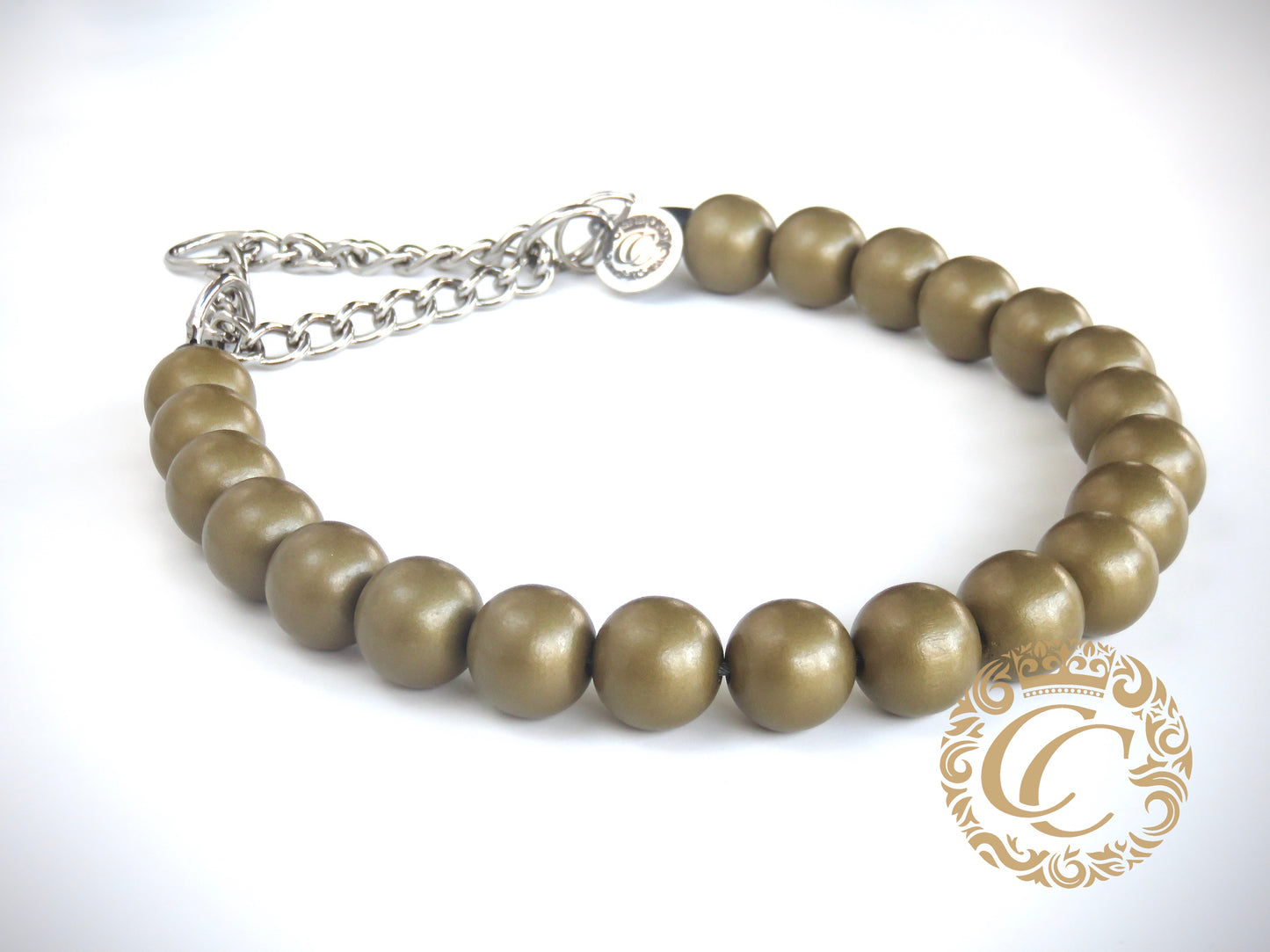 Dog collar Gold Maxi | Dog Collars | Collars and leashes | CollarCrafts | dogcollar | collar | honden halsband | Luxury dog collars | bead dog collars | Chique dog collar | beaded dog collar | Martingale dog collars | wooden bead dog collars | alu max com dog collars | beaded collars for dogs | Gold beads dog collars
