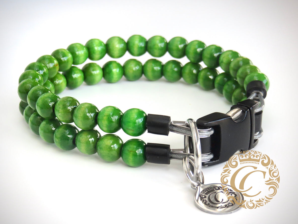 Dog collar Double Apple Green | handmade dog collar | collarcrafts | dogcollar | halsband | dogcollar | collar | hondenhalsband | Kattenhalsband | bead dog collars | cat mood collar | beaded dog collar | beaded dog collars | wooden bead dog collars | alumax dog collars | beaded collars for dogs | green dog collars
