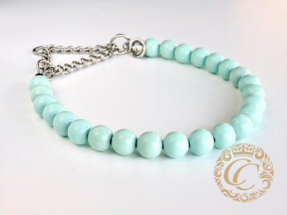 Dog collar Aqua Maxi | handmade dog collar | CollarCrafts | dogcollar | halsband | dogcollar | collar | Chic dog collar | Unbreakable Dog Necklace | Buckle dog collars | Luxury dog collar | martingale dog collar | beaded dog collars | wooden bead dog collars | alu max com dog collars | beaded collars for dogs | aqua blue dog collars