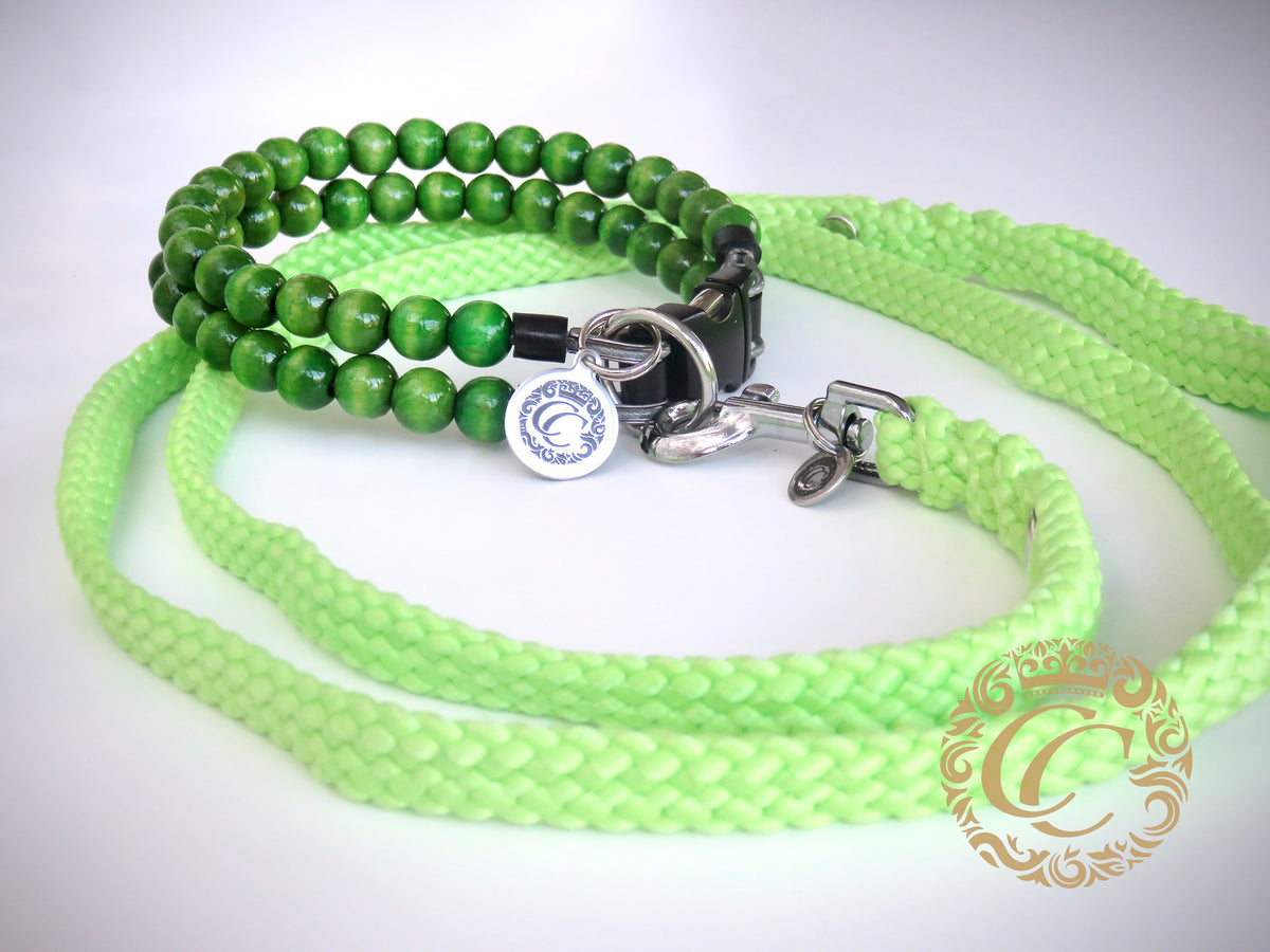 Dog leash for small & medium dogs Neon Green | collarcrafts leash | handmade dog lead | paracord leash | Dog collar "Trendy Turquoise" | design dog collar | beaded collars for dogs  | Dog Collars | Cat Collars | CollarCrafts | dogcollar | collar | hondenhalsband | hondenband | Kattenhalsband | bead dog collars | cat mood collar | beaded dog collar | beaded dog collars | wooden bead dog collars | alu max com dog collars | beaded collars for dogs | rainbow dog collars | collarcrafts
