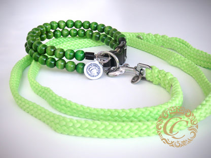 Dog leash for small & medium dogs Neon Green | collarcrafts leash | handmade dog lead | paracord leash | Dog collar "Trendy Turquoise" | design dog collar | beaded collars for dogs  | Dog Collars | Cat Collars | CollarCrafts | dogcollar | collar | hondenhalsband | hondenband | Kattenhalsband | bead dog collars | cat mood collar | beaded dog collar | beaded dog collars | wooden bead dog collars | alu max com dog collars | beaded collars for dogs | rainbow dog collars | collarcrafts