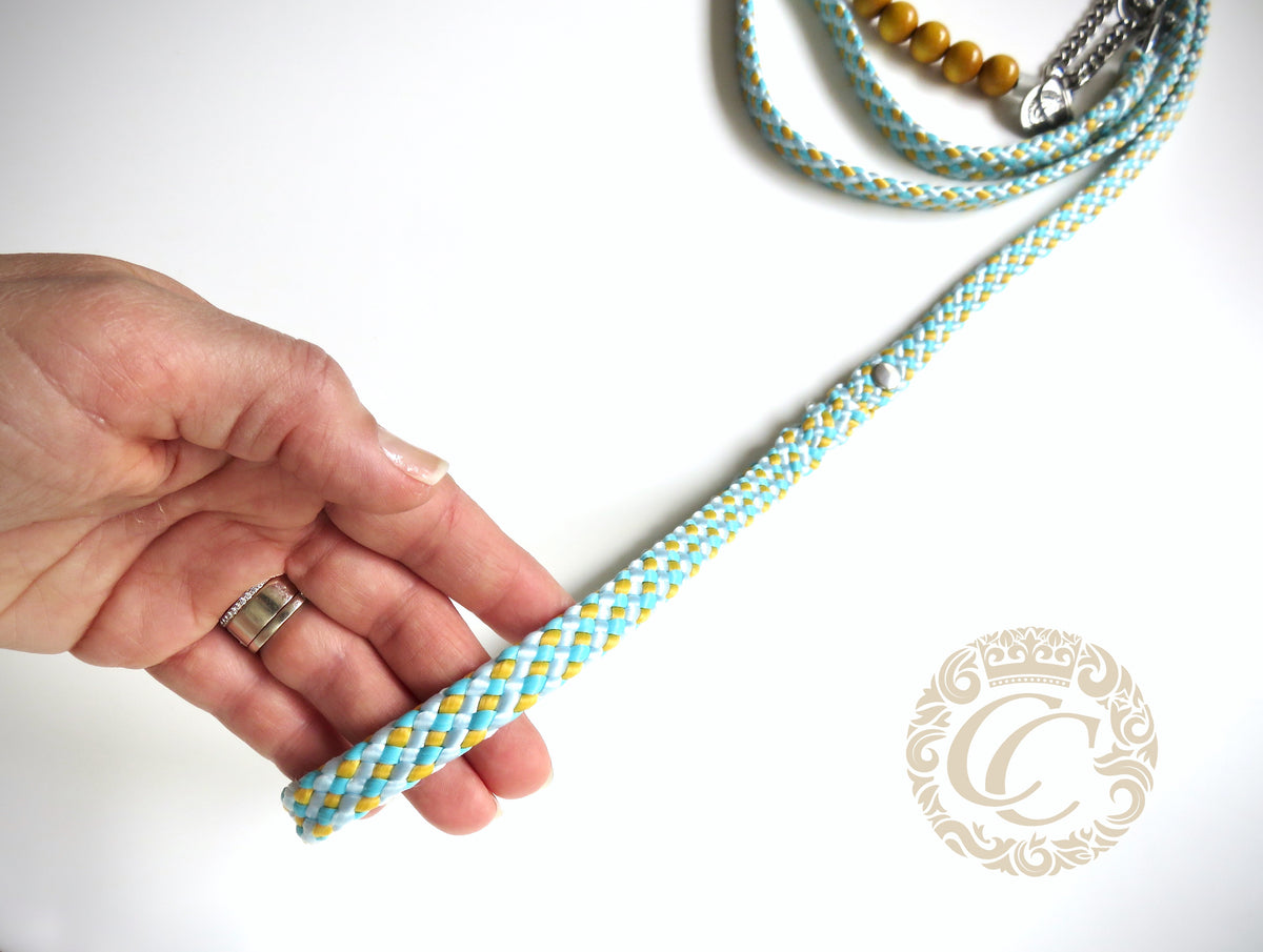 Dog leash for small & medium dogs Sky Blue Yellow | Dog Collars | Cat Collars | CollarCrafts | Dog collar "Trendy Turquoise" | design dog collar | beaded collars for dogs | Dog Collars | Cat Collars | CollarCrafts | dogcollar | collar | hondenhalsband | hondenband | Kattenhalsband | bead dog collars | cat mood collar | beaded dog collar | beaded dog collars | wooden bead dog collars | alu max com dog collars | beaded collars for dogs | rainbow dog collars | collarcrafts