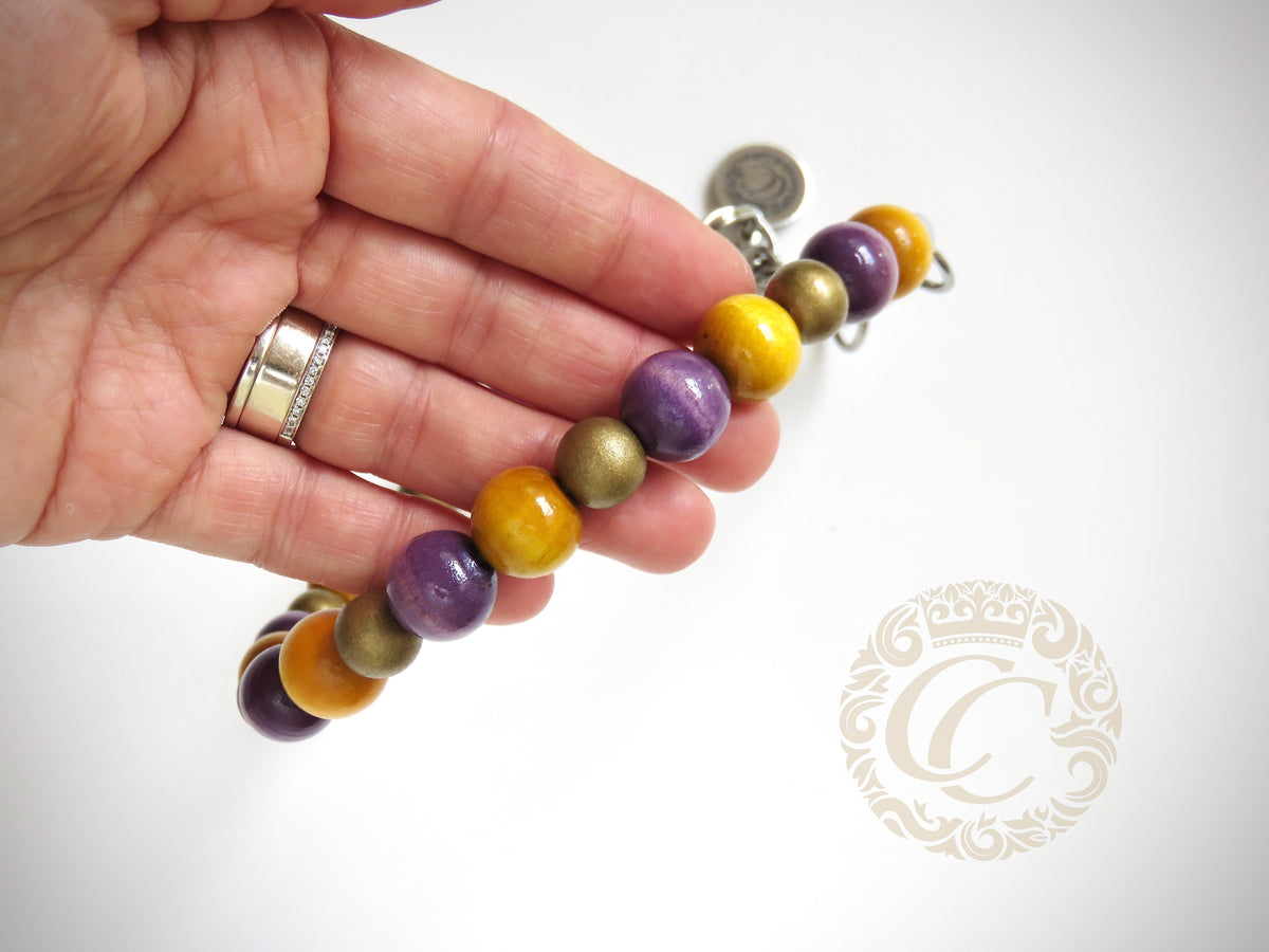 Handmade dog collar Purple Gold Mini | Dog Collars | handmade Collars | CollarCrafts | dogcollar | collar | honden halsband | hondenband | halsband leiband set | bead dog collars | durable wooden pearls collar | luxury dog collar | beaded dog collars | wooden bead dog collars | alu max com dog collars | beaded collars for dogs | purple yellow gold dog collars | collarcrafts