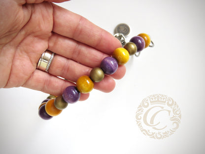 Handmade dog collar Purple Gold Mini | Dog Collars | handmade Collars | CollarCrafts | dogcollar | collar | honden halsband | hondenband | halsband leiband set | bead dog collars | durable wooden pearls collar | luxury dog collar | beaded dog collars | wooden bead dog collars | alu max com dog collars | beaded collars for dogs | purple yellow gold dog collars | collarcrafts