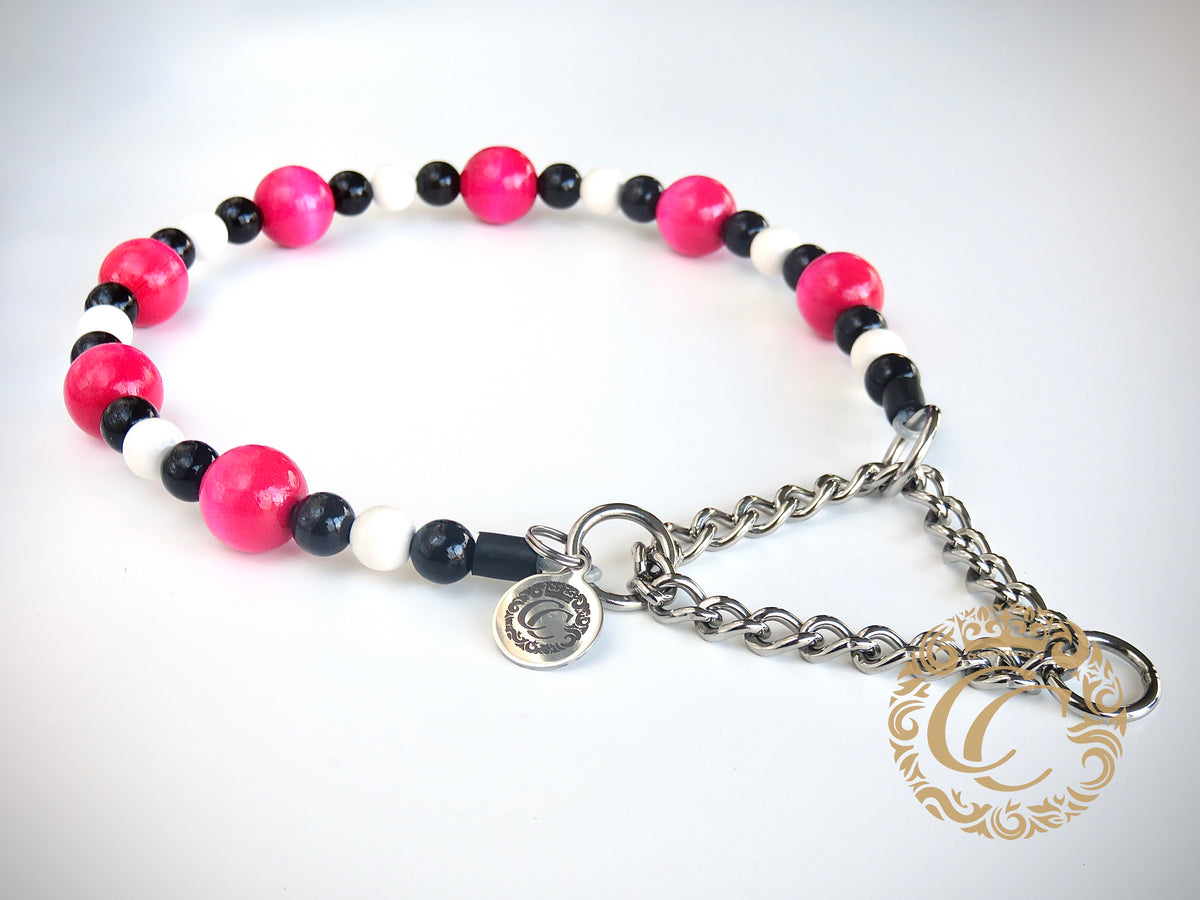 Dog collar Black White Pink | Dog Collars | Cat Collars | CollarCrafts | dogcollar | collar | hondenband | Kattenhalsband | bead dog collars | cat mood collar | beaded dog collar | beaded dog collars | wooden bead dog collars | alu max com dog collars | beaded collars for dogs | rainbow dog collars