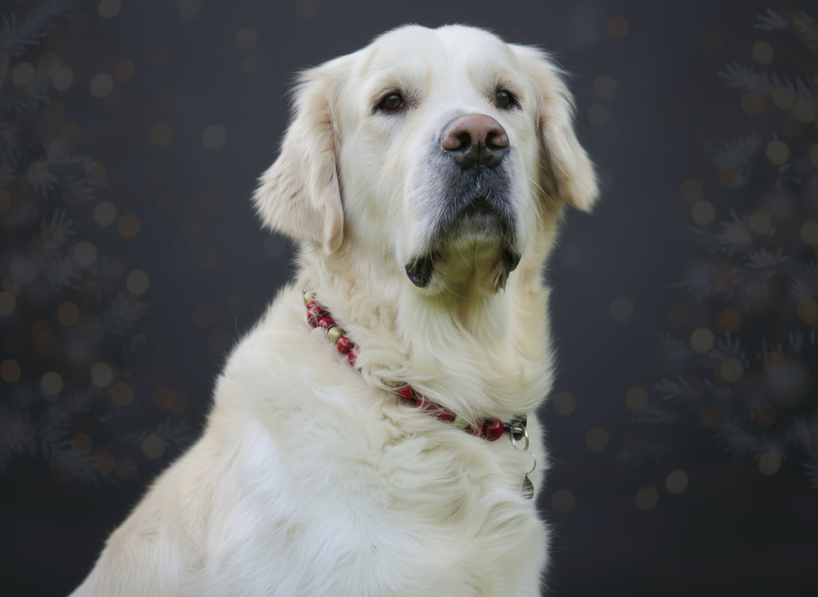 Dog collar Red Gold | Handmade Dog Collars | Design dog Collars | CollarCrafts | Christmas dog collar | dogcollar | collar | hondenhalsband | kerstmis honden halsband | Unbreakable dog necklace | bead dog collars | Red Gold Christmas collar | Luxury dog collar | Martingale dog collars | wooden bead dog collars | alu max com dog collars | beaded collars for dogs | Red beads dog collars | CollarCrafts