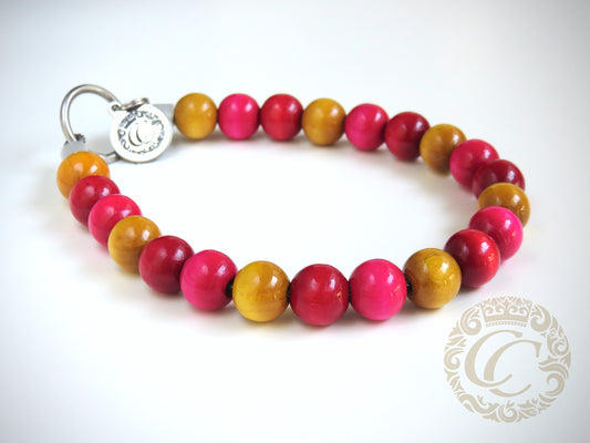 Dog collar Red Pink Yellow Mini | handmade dog collars | halsband | collarcrafts | dogcollar | collar | hondenhalsband | hondenband | Kattenhalsband | bead dog collars | cat mood collar | beaded dog collar | beaded dog collars | wooden bead dog collars | alu max com dog collars | beaded collars for dogs | rainbow dog collars | collarcrafts