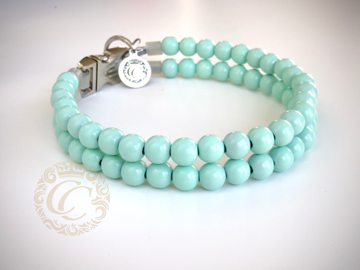 Dog collar Double Aqua Blue | handmade dog collar | collarcrafts | dogcollar | halsband | dogcollar | collar | hondenband | Kattenhalsband | bead dog collars | cat mood collar | beaded dog collar | beaded dog collars | wooden bead dog collars | alu max com dog collars | beaded collars for dogs | rainbow dog collars