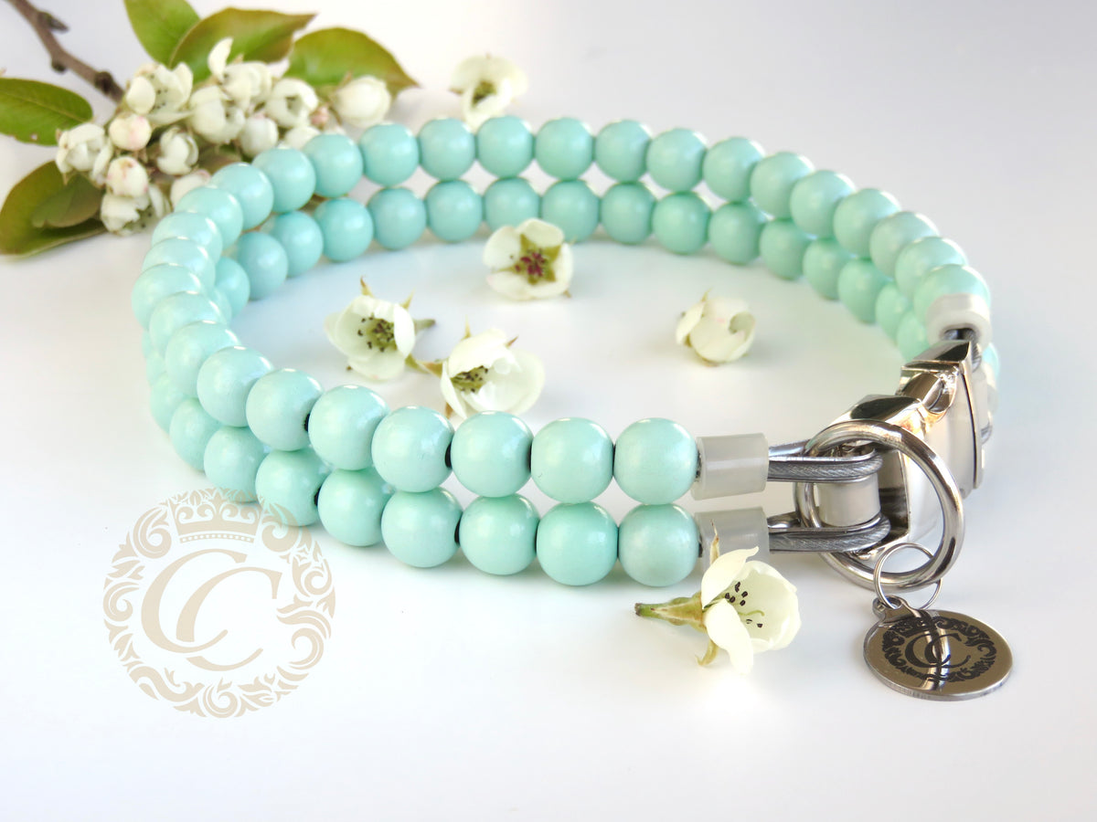 Dog collar Double Aqua Blue | handmade dog collar | collarcrafts | dogcollar | halsband | dogcollar | collar | hondenband | Kattenhalsband | bead dog collars | cat mood collar | beaded dog collar | beaded dog collars | wooden bead dog collars | alu max com dog collars | beaded collars for dogs | rainbow dog collars