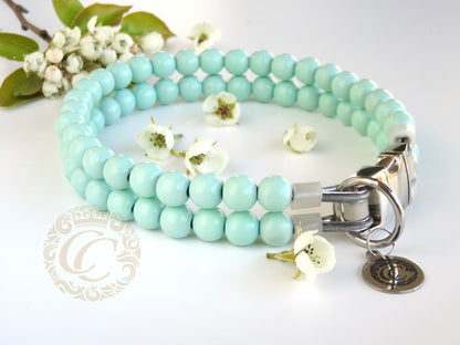 Dog collar Double Aqua Blue | handmade dog collar | collarcrafts | dogcollar | halsband | dogcollar | collar | hondenband | Kattenhalsband | bead dog collars | cat mood collar | beaded dog collar | beaded dog collars | wooden bead dog collars | alu max com dog collars | beaded collars for dogs | rainbow dog collars