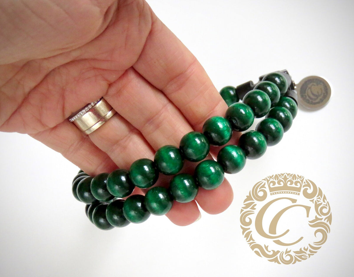 Dog collar Double Emerald Mini | handmade dog collar | collarcrafts | emerald green dog collar | halsband | dogcollar | collar | hondenhalsband | bead dog jewelry | dog necklace unbreakable | martingale dog collar | buckle dog collars | wooden bead dog collars | alumax dog collars | beaded collars for dogs | green dog collars