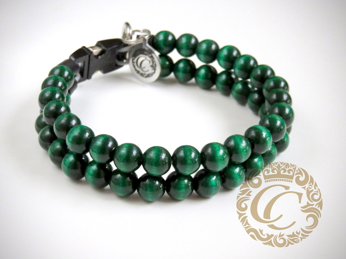 Dog collar Double Emerald Mini | handmade dog collar | collarcrafts | emerald green dog collar | halsband | dogcollar | collar | hondenhalsband | bead dog jewelry | dog necklace unbreakable | martingale dog collar | buckle dog collars | wooden bead dog collars | alumax dog collars | beaded collars for dogs | green dog collars