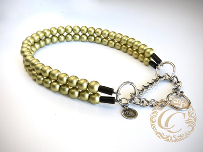 Dog collar Double Midi Gold | martingale dog collar | handmade dog collars collarcrafts luxury dog collars | luxury dog dog collars | luxury collar | beaded dog collar | golden color dog collars | wooden bead dog collars | alu max com dog collars | beaded collars for dogs | Gold dog collars | collarcrafts