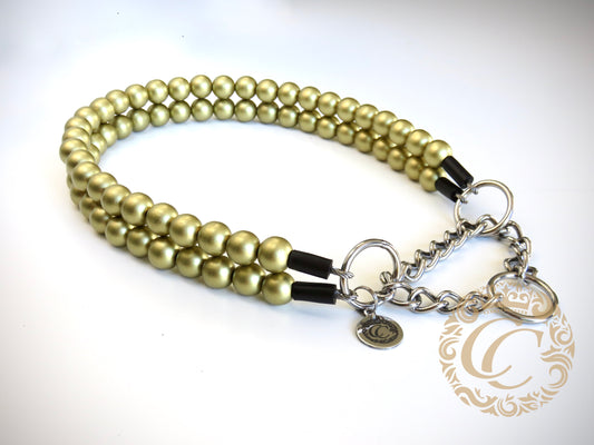 Dog collar Double Midi Gold | martingale dog collar | handmade dog collars collarcrafts luxury dog collars | luxury dog dog collars | luxury collar | beaded dog collar | golden color dog collars | wooden bead dog collars | alu max com dog collars | beaded collars for dogs | Gold dog collars | collarcrafts