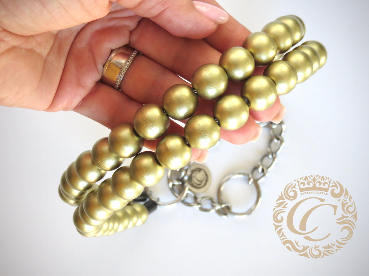 Dog collar Double Midi Gold | martingale dog collar | handmade dog collars collarcrafts luxury dog collars | luxury dog dog collars | luxury collar | beaded dog collar | golden color dog collars | wooden bead dog collars | alu max com dog collars | beaded collars for dogs | Gold dog collars | collarcrafts