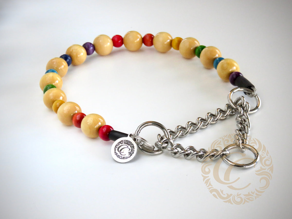 Handmade dog collar Light Rainbow | Dog Collars | Cat Collars | CollarCrafts | dogcollar | collar | hondenhalsband | hondenband | Kattenhalsband | bead dog collars | cat mood collar | beaded dog collar | beaded dog collars | wooden bead dog collars | alu max com dog collars | beaded collars for dogs | rainbow dog collars | collarcrafts