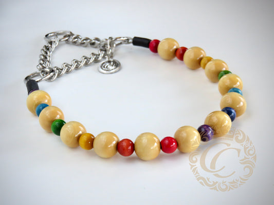 Handmade dog collar Light Rainbow | Dog Collars | Cat Collars | CollarCrafts | dogcollar | collar | hondenhalsband | hondenband | Kattenhalsband | bead dog collars | cat mood collar | beaded dog collar | beaded dog collars | wooden bead dog collars | alu max com dog collars | beaded collars for dogs | rainbow dog collars | collarcrafts