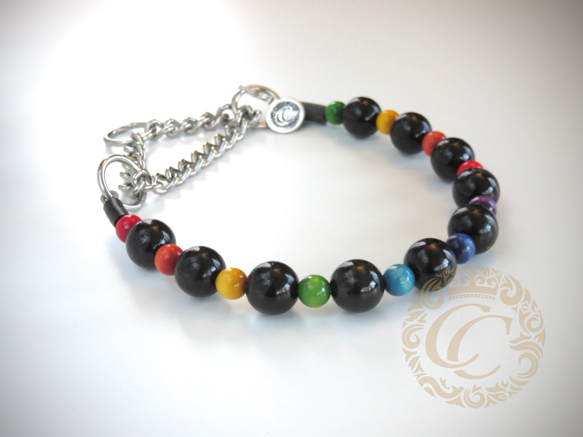 Dog collar Night Rainbow | Dog Collars | Dog necklaces | CollarCrafts | dogcollar | collar | hondenhalsband | Handmade dog collars | Luxury dog collars | bead dog collars | Unbreakable dog jewelry | beaded dog collar | Collars and leashes | wooden bead dog collars | alu max com dog collars | beaded collars for dogs | rainbow dog collars | collarcrafts