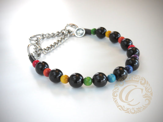 Dog collar Night Rainbow | Dog Collars | Dog necklaces | CollarCrafts | dogcollar | collar | hondenhalsband | Handmade dog collars | Luxury dog collars | bead dog collars | Unbreakable dog jewelry | beaded dog collar | Collars and leashes | wooden bead dog collars | alu max com dog collars | beaded collars for dogs | rainbow dog collars | collarcrafts