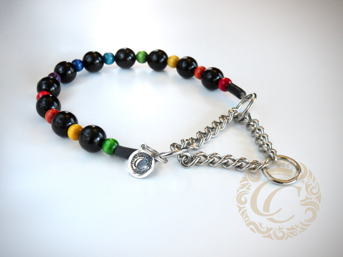 Dog collar Night Rainbow | Dog Collars | Dog necklaces | CollarCrafts | dogcollar | collar | hondenhalsband | Handmade dog collars | Luxury dog collars | bead dog collars | Unbreakable dog jewelry | beaded dog collar | Collars and leashes | wooden bead dog collars | alu max com dog collars | beaded collars for dogs | rainbow dog collars | collarcrafts