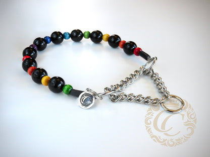 Dog collar Night Rainbow | Dog Collars | Dog necklaces | CollarCrafts | dogcollar | collar | hondenhalsband | Handmade dog collars | Luxury dog collars | bead dog collars | Unbreakable dog jewelry | beaded dog collar | Collars and leashes | wooden bead dog collars | alu max com dog collars | beaded collars for dogs | rainbow dog collars | collarcrafts