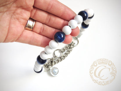 Handmade dog collar "White Blue Mini" | Dog Collars | Cat Collars | CollarCrafts | dogcollar | collar | hondenhalsband | hondenband | Kattenhalsband | bead dog collars | cat mood collar | beaded dog collar | beaded dog collars | wooden bead dog collars | alu max com dog collars | beaded collars for dogs | rainbow dog collars | collarcrafts