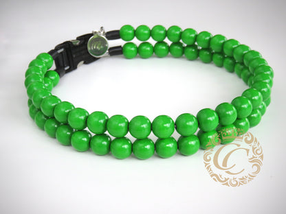 Dog collar Double Lucky Green | St Patrick's Dog Collars | Green dog Collars | CollarCrafts | dogcollar | collar | honden halsband | Buckle dog collar Christmas | bead dog collars | Holiday mood collar | beaded dog collar | beaded dog collars | wooden bead dog collars | alu max com dog collars | beaded collars for dogs | St Patrick's Day dog collars