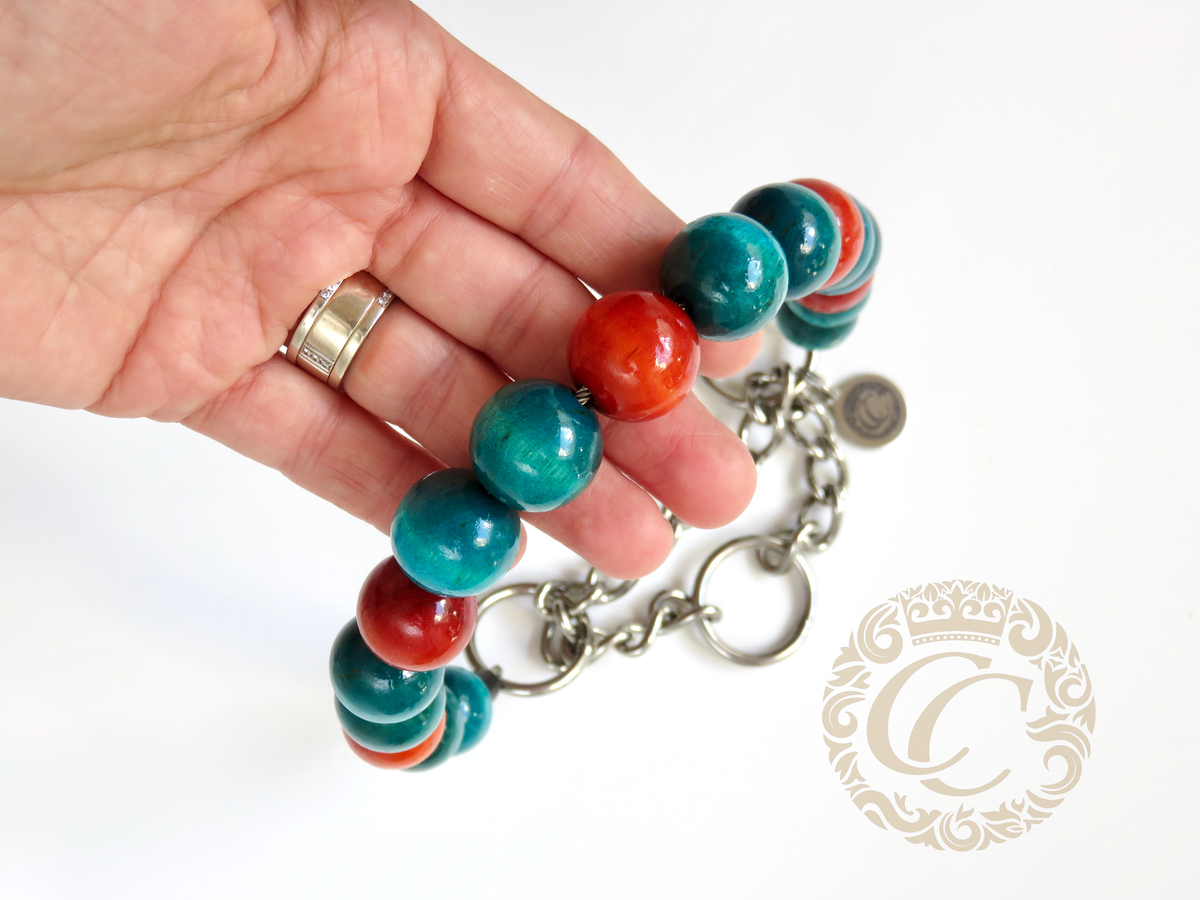 Dog collar Turquoise Orange Maxi | dog collars and leashes | CollarCrafts | dogcollar | handmade dog collar | hondenhalsband | turquoise orange collar | bead dog collars | design dog collar | luxury dog collars | martingale dog collars | wooden bead dog collars | alu max com dog collars | beaded collars for dogs | turquoise dog collars