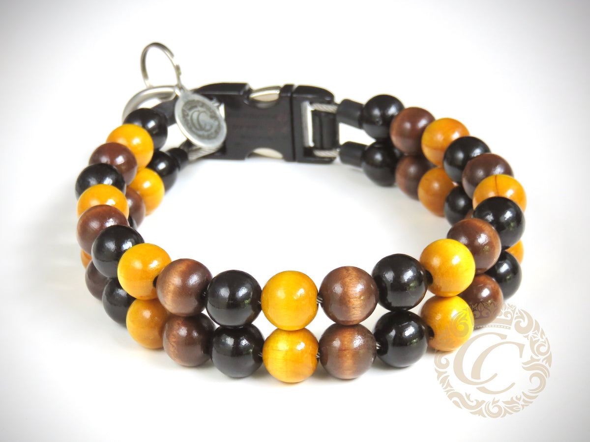 Dog collar "Double Midi Yellow" | Dog Collars | Cat Collars | CollarCrafts | dogcollar | collar | hondenhalsband | hondenband | Kattenhalsband | bead dog collars | cat mood collar | beaded dog collar | beaded dog collars | wooden bead dog collars | alu max com dog collars | beaded collars for dogs | rainbow dog collars | collarcrafts