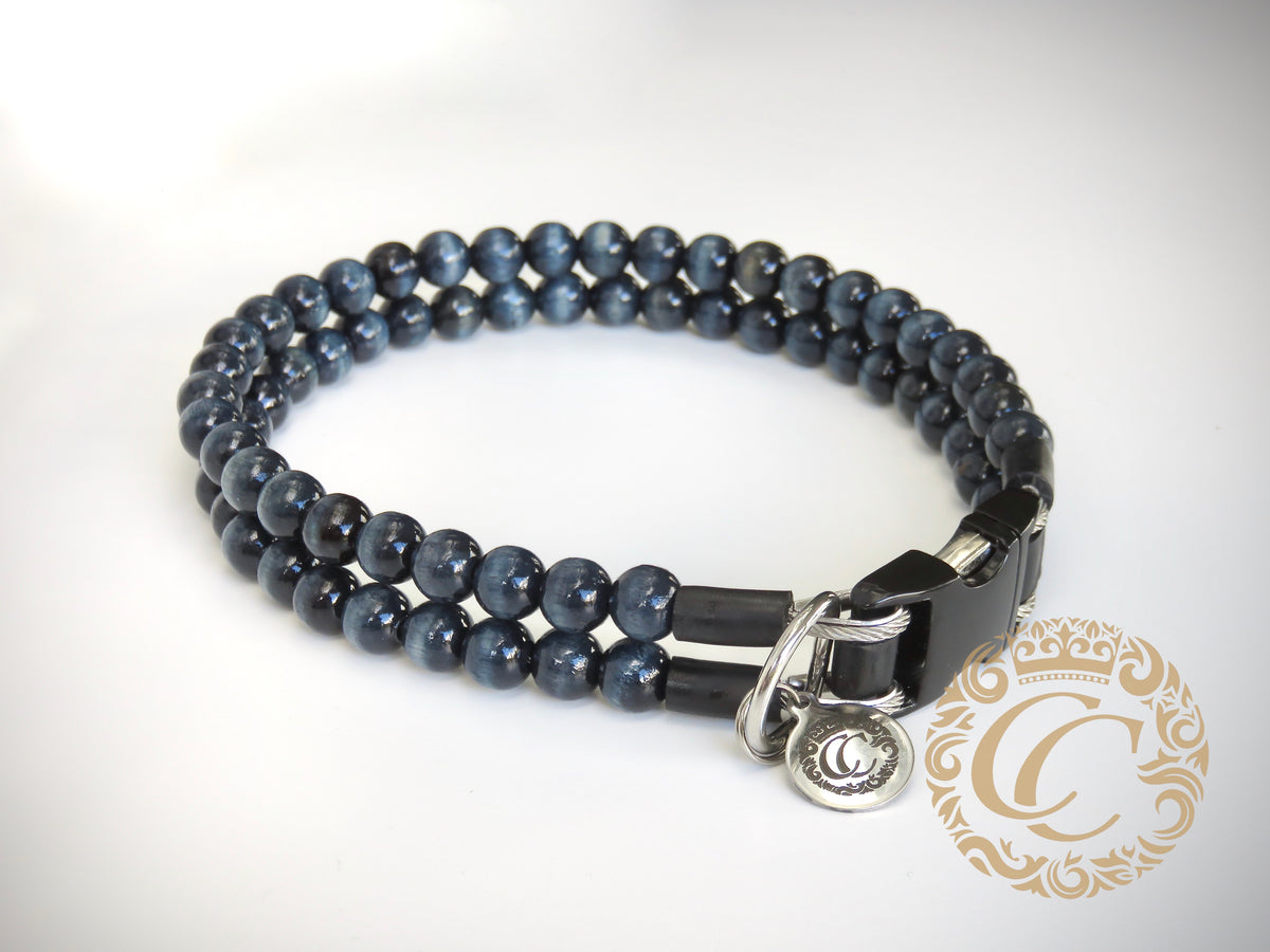Handmade dog collar Double Denim Blue Mini | Dog Collars | CollarCrafts | dogcollar | Dog necklace collars | JEANS BLIE BEADS collar | Unique dog collar | Buckle dog collars | wooden bead dog collars | alu max com dog collars | beaded collars for dogs | Blue beads dog collars