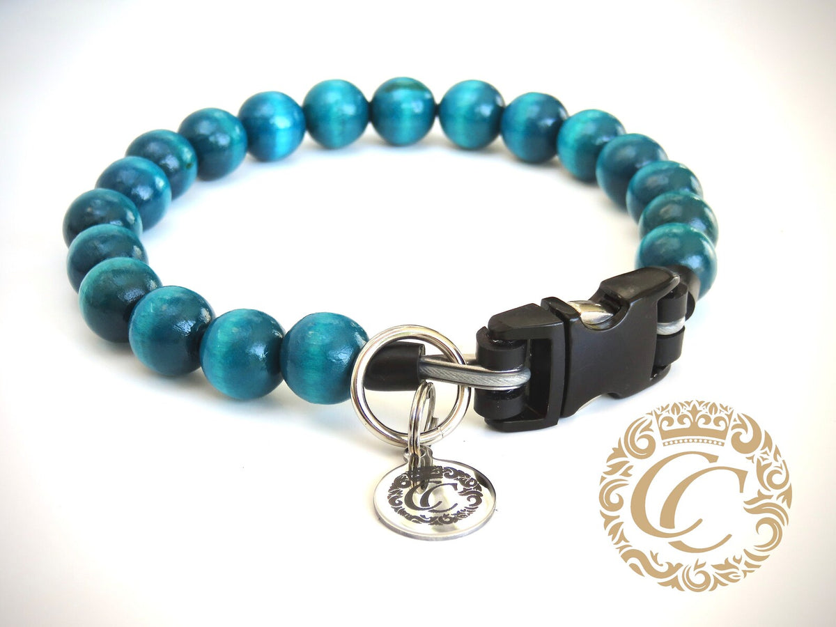 Dog collar Aqua Mini | Handmade Dog Collars | Necklaces for dogs | CollarCrafts | dogcollar | collar | honden halsband | bead dog collars | buckle dog collar | martingale dog collar | luxury dog collars | wooden bead dog collars | alu max com dog collars | beaded collars for dogs | turquoise dog collars
