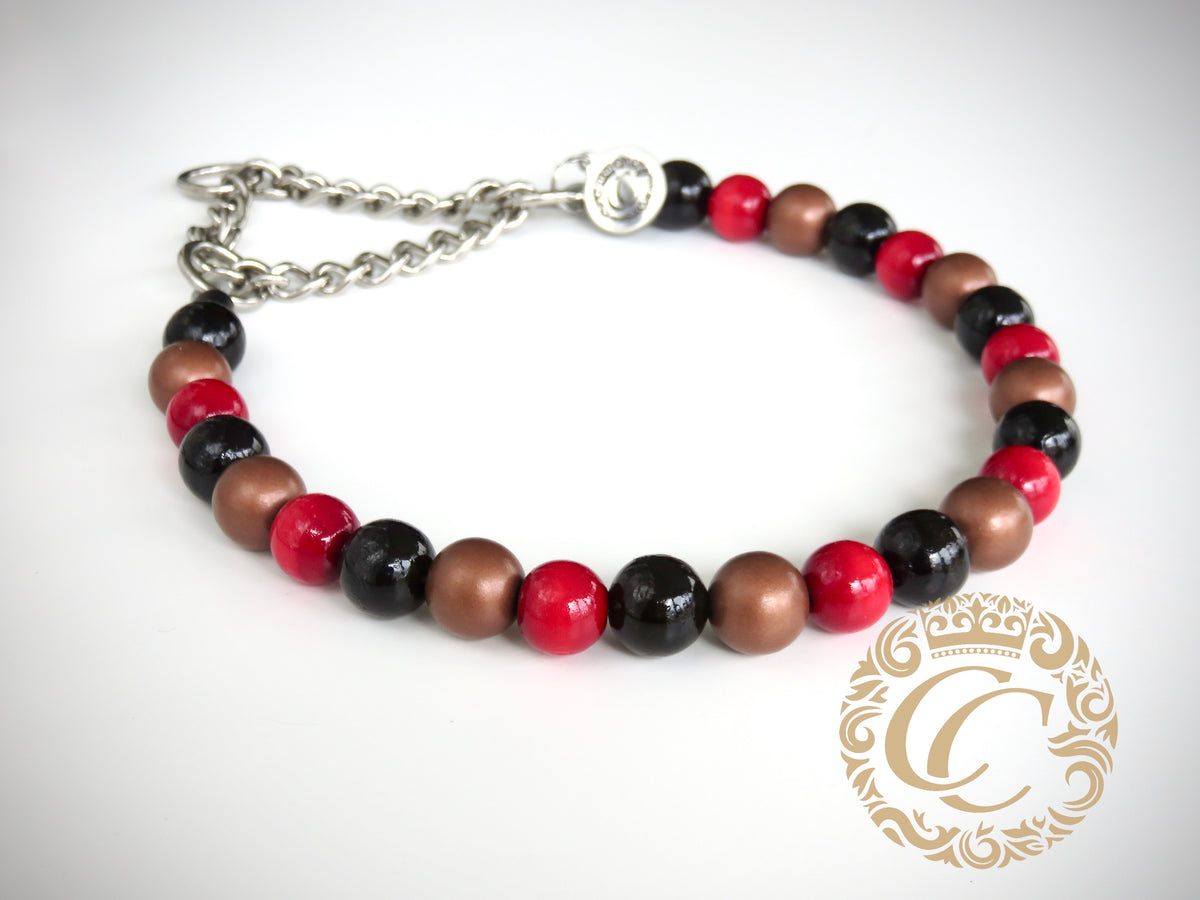 Dog collar Black Red Gold Mini | Cat Collars | CollarCrafts | dogcollar | collar | hondenhalsband | hondenband | Kattenhalsband | bead dog collars | cat mood collar | beaded dog collar | beaded dog collars | wooden bead dog collars | alumax dog collars | beaded collars for dogs | rainbow dog collars | dog necklace unbreakable | collarcrafts