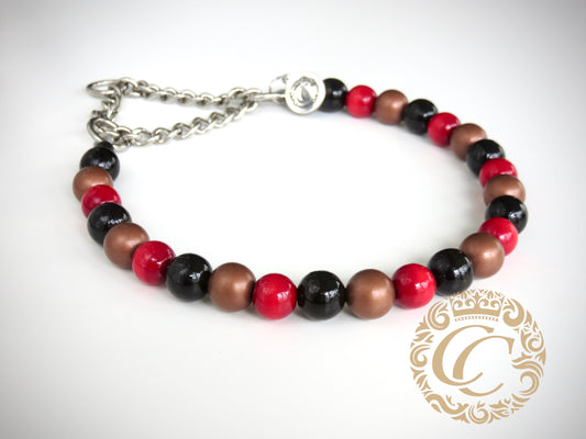 Dog collar Black Red Gold Mini | Cat Collars | CollarCrafts | dogcollar | collar | hondenhalsband | hondenband | Kattenhalsband | bead dog collars | cat mood collar | beaded dog collar | beaded dog collars | wooden bead dog collars | alumax dog collars | beaded collars for dogs | rainbow dog collars | dog necklace unbreakable | collarcrafts