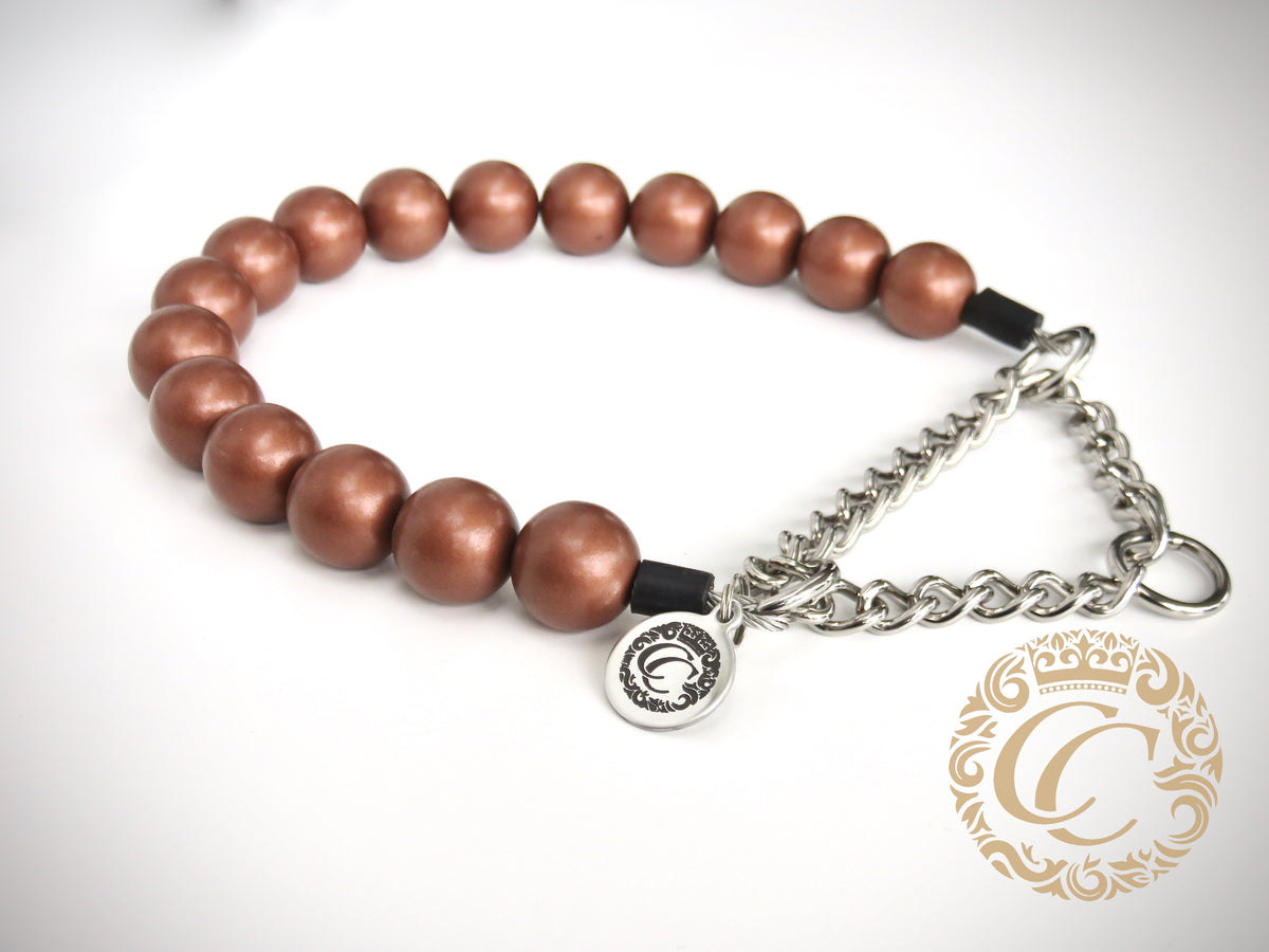 Handmade dog collar Choco Gold Maxi | Dog Collars | jewelry dog Collars | CollarCrafts | dogcollar | collar | hondenhalsband | halsbanden en leibanden | halsbandset | unbreakable necklace for dog | chic dog collar | luxury dog collars | martingale dog collars | wooden beads dog collars | alu max com dog collars | beaded collars for dogs | Brown dog collars