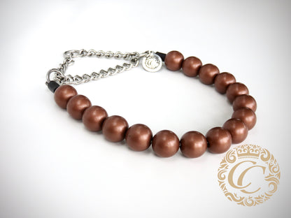 Handmade dog collar Choco Gold Maxi | Dog Collars | jewelry dog Collars | CollarCrafts | dogcollar | collar | hondenhalsband | halsbanden en leibanden | halsbandset | unbreakable necklace for dog | chic dog collar | luxury dog collars | martingale dog collars | wooden beads dog collars | alu max com dog collars | beaded collars for dogs | Brown dog collars