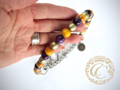 Handmade dog collar Crocus Mini | Beaded Dog Collars | Girly dog collar | CollarCrafts | dogcollar | collar | honden halsband | hondenhalsband | custom made dog collars | buckle dog collars | luxury dog collar | unbreakable dog necklace collar | buckle dog collars | wooden bead dog collars | alu max com dog collars | beaded collars for dogs | Gold Purple Yellow dog collars | collarcrafts