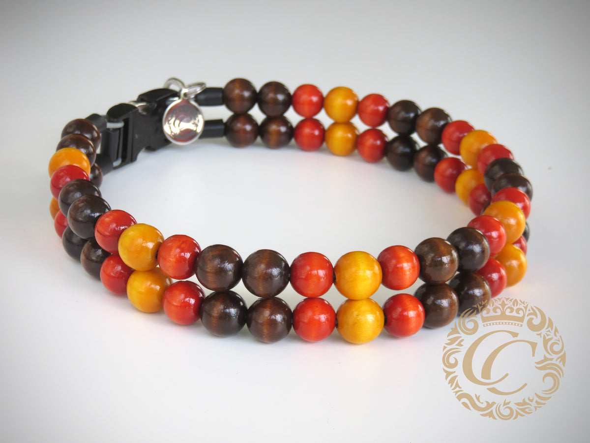 Dog collar Double Fall Vibe | Autumn Collars | Brown Orange Yellow dog Collars | CollarCrafts | dogcollar | collar | honden halsband | Buckle dog collar | bead dog collars | Luxury collar | beaded dog collar | beaded dog collars | wooden bead dog collars | alu max com dog collars | beaded collars for dogs | Autumn dog collars